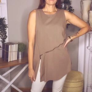 H x Halston - Mocha Brown Long Asymmetrical Zip Accent Tunic, Size S (4-6)